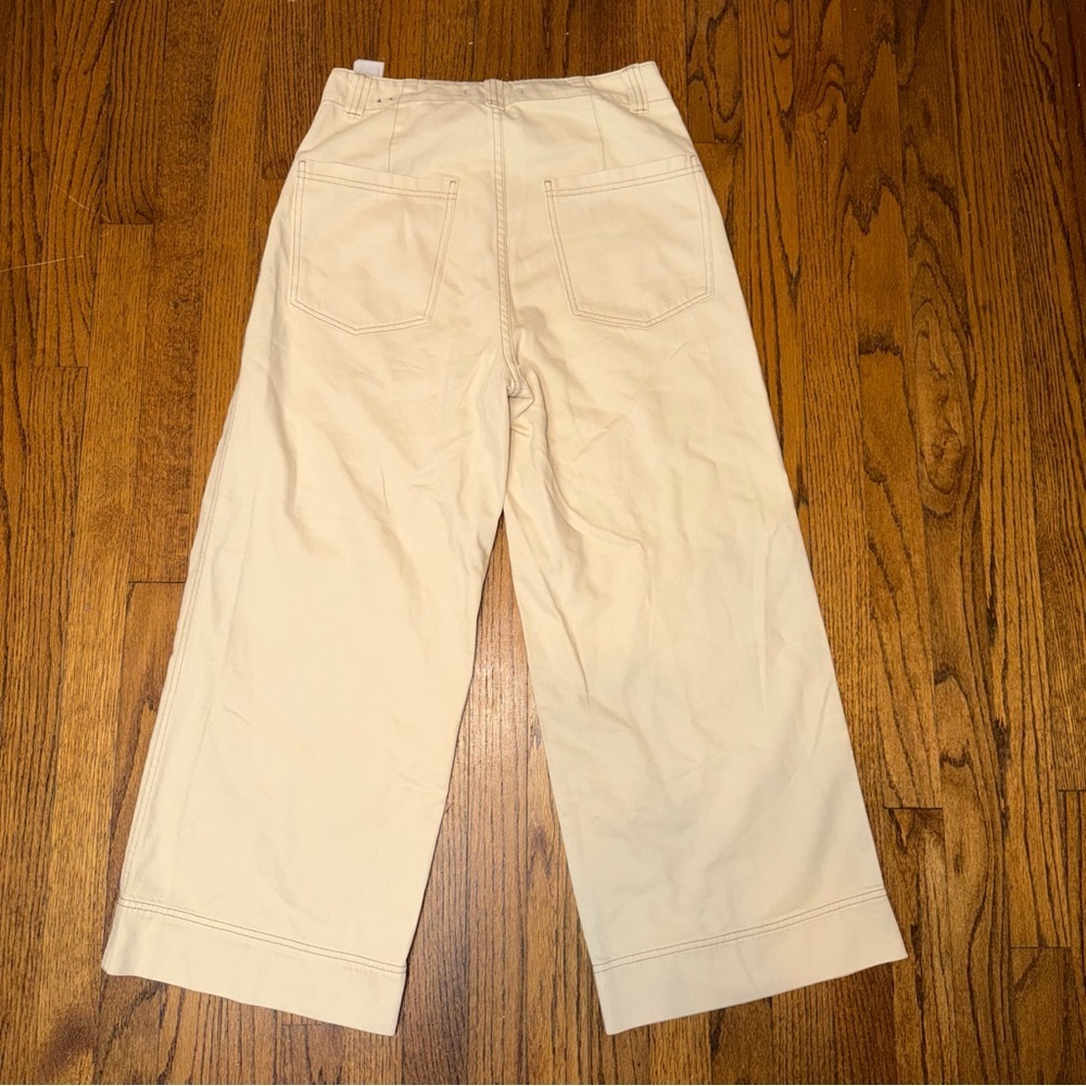 Abercrombie & Fitch Curve Love Wide Leg Cream Pants 100% Cotton Size Medium - Picture 6 of 11